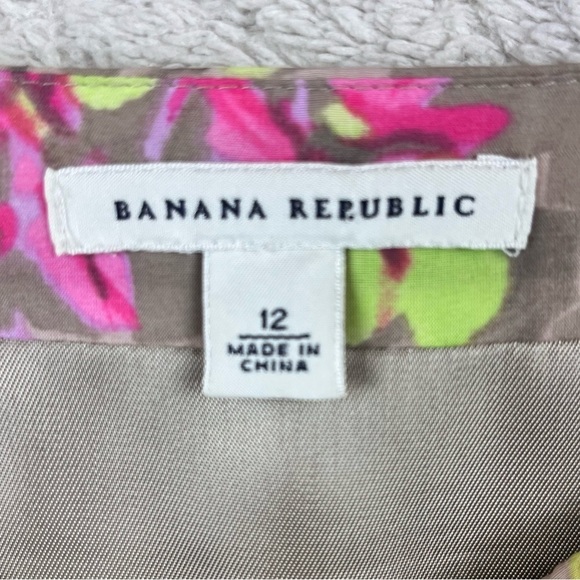BANANA REPUBLIC Silk Cotton Blend Floral Dress Green Pink Sheath Tank Size 12 - Picture 5 of 16